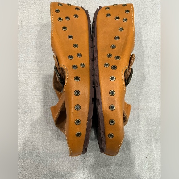 [36/US7]Fly London Brown Leather Wedge Sandals Buckle Stud Leather Wrap - Picture 3 of 6